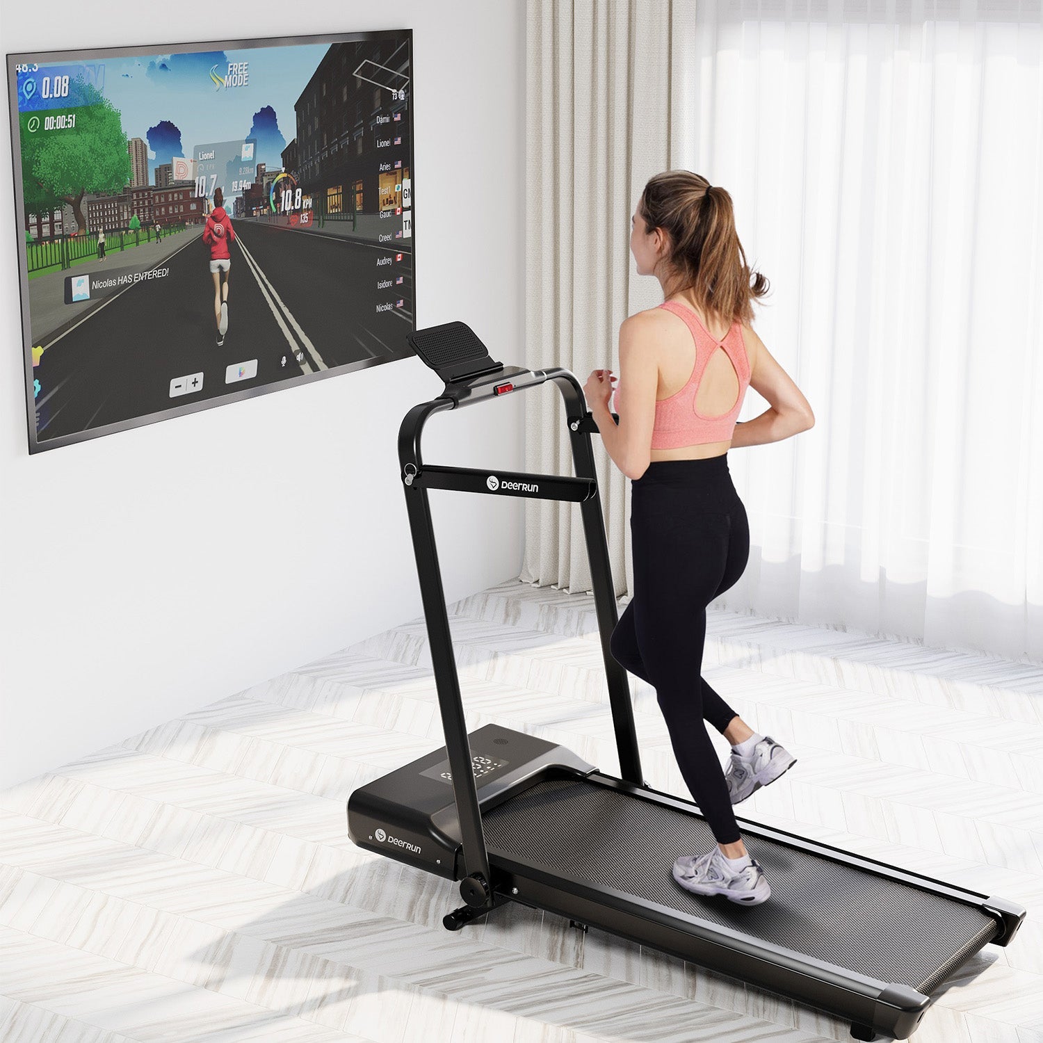 DeerRun A5 Mini 5.4% Incline Smart 2 in 1 Folding Treadmill with Handrail