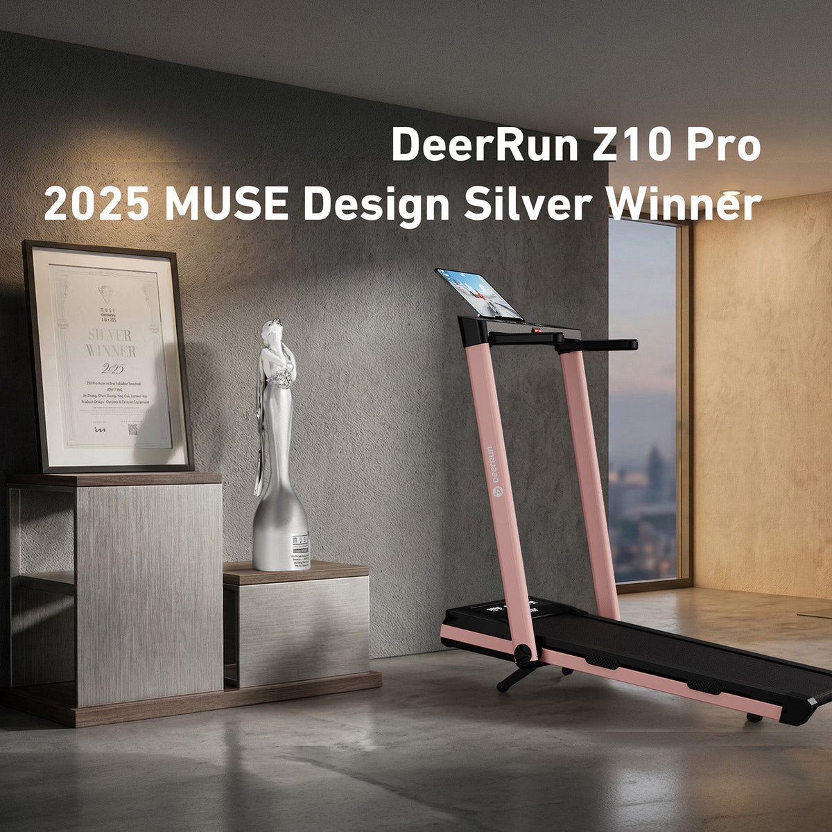 DeerRun Z10 Pro Muse Type 2 in 1 Foldable Treadmill with Remote Control, 12% Auto Incline, Pink