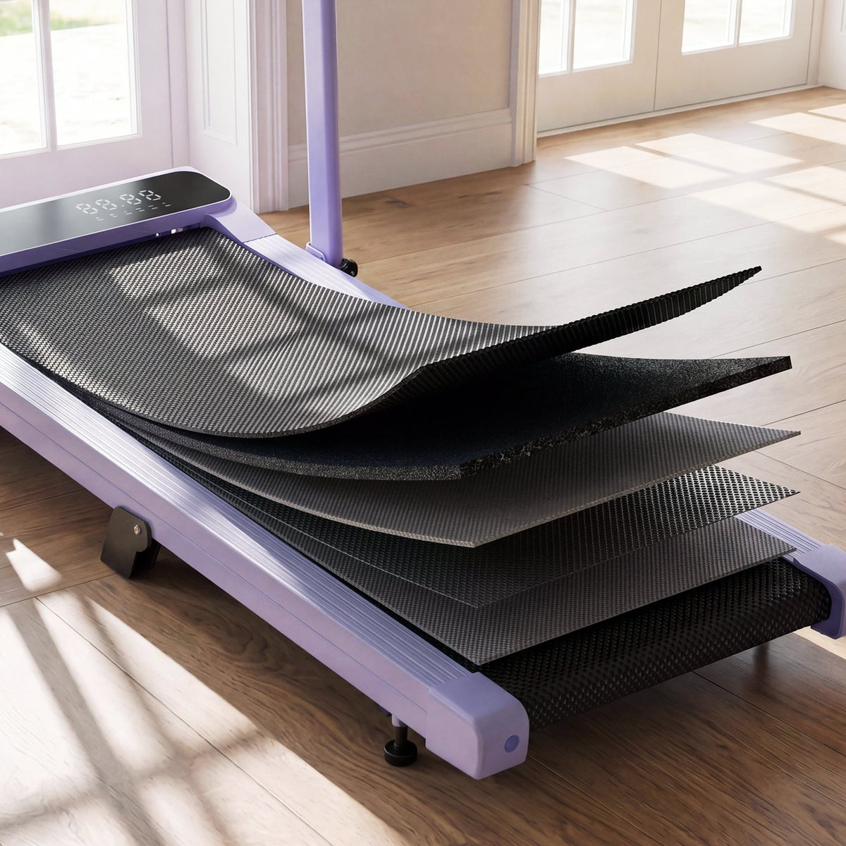 2026 New A6 Plus Handle 5% Incline 2 in 1 Foldable Treadmill with Whole Screen Upgraded Chip & NFC Support | 300 lbs, 7.5 mph, Purple