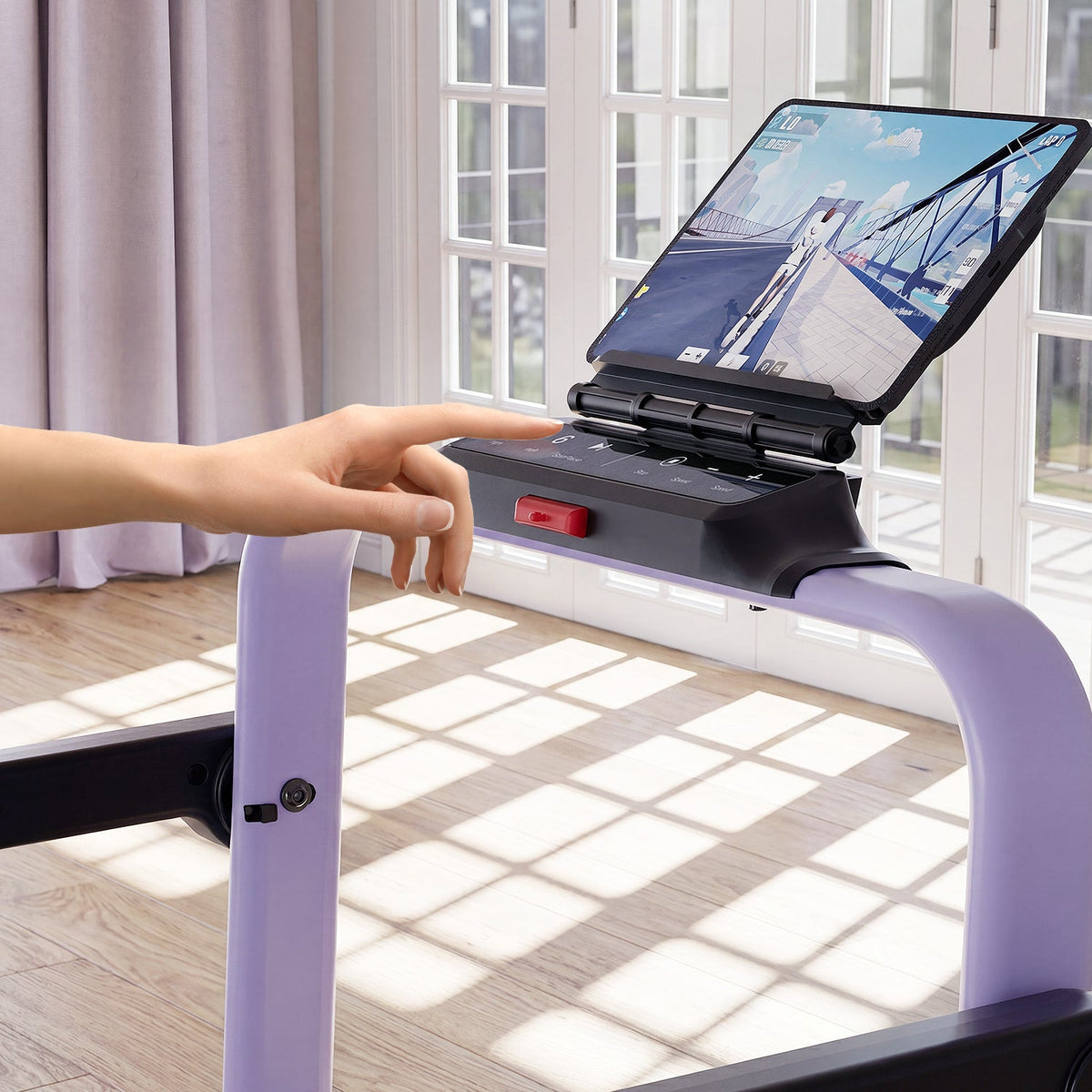 2026 New A6 Plus Handle 5% Incline 2 in 1 Foldable Treadmill with Whole Screen Upgraded Chip & NFC Support | 300 lbs, 7.5 mph, Purple