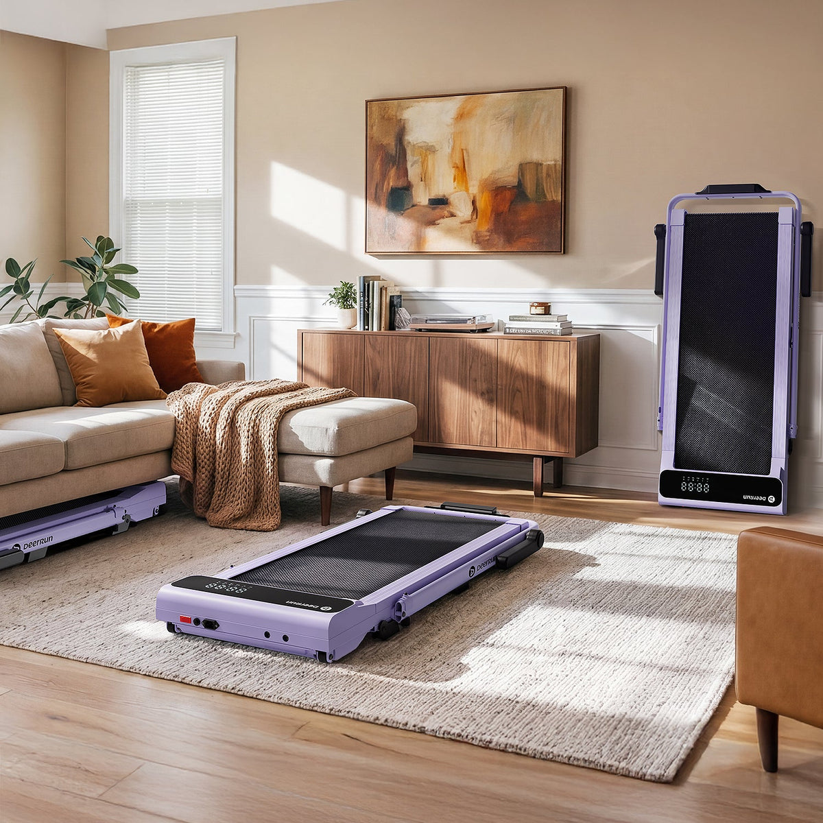 2026 New A6 Plus Handle 5% Incline 2 in 1 Foldable Treadmill with Whole Screen Upgraded Chip & NFC Support | 300 lbs, 7.5 mph, Purple