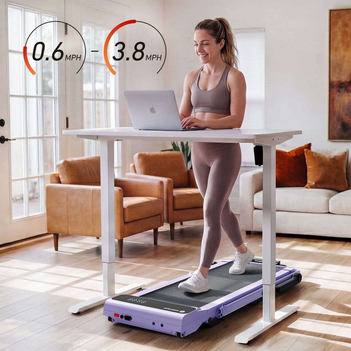 2026 New A6 Plus Handle 5% Incline 2 in 1 Foldable Treadmill with Whole Screen Upgraded Chip & NFC Support | 300 lbs, 7.5 mph, Purple