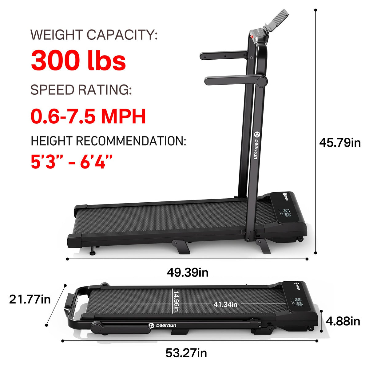 DeerRun A6 Plus Quiet 2-in-1 Foldable Treadmill for Home Walk, Run & Save Space -With 5% Incline, Handlebar & Full Display Screen