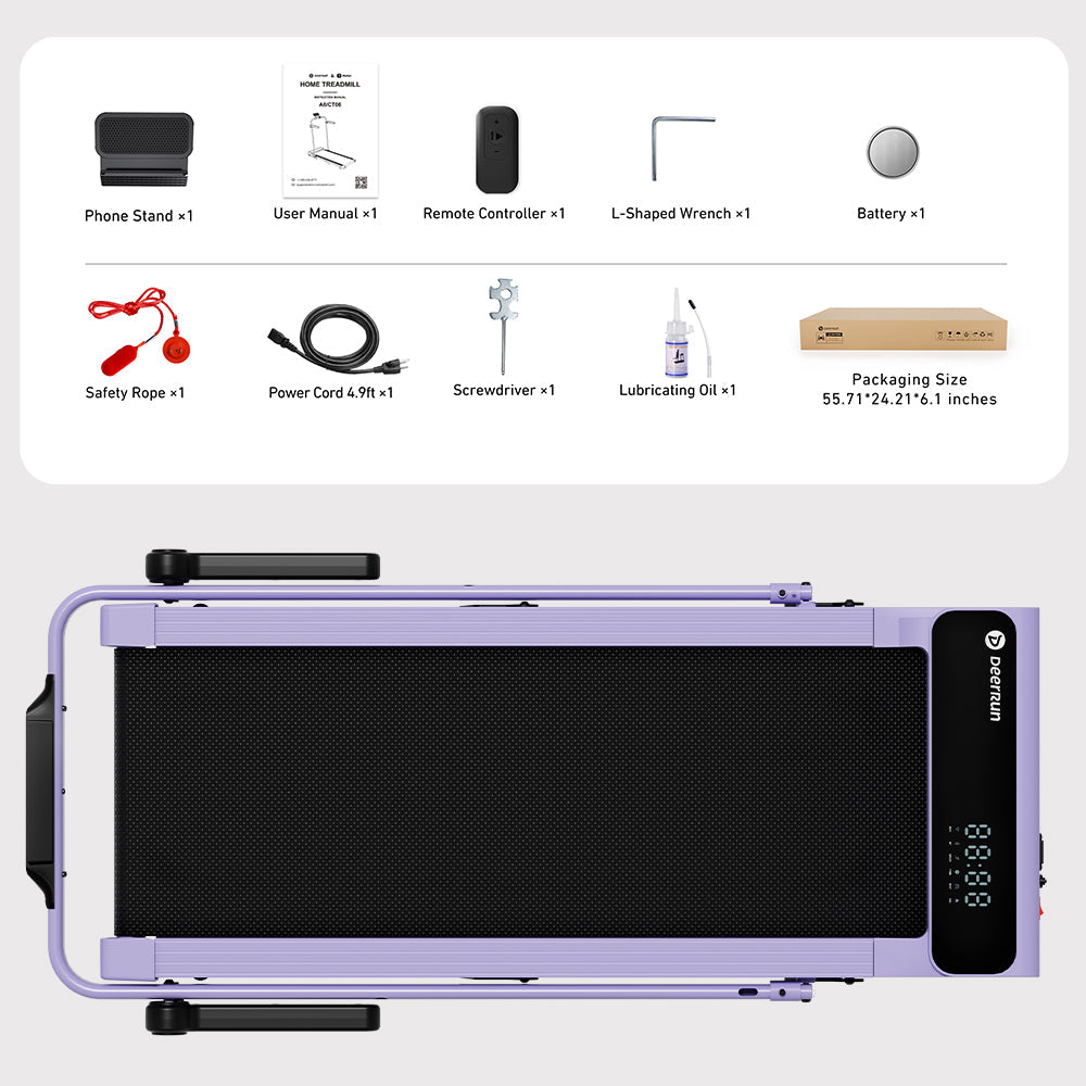 2026 New A6 Plus Handle 5% Incline 2 in 1 Foldable Treadmill with Whole Screen Upgraded Chip & NFC Support | 300 lbs, 7.5 mph, Purple