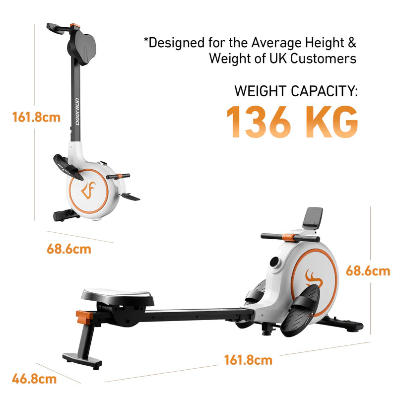 DeerRun RW600 Adjustable Magnetic Resistance Long Slide Rail Smart Rowing Machine with PitPat