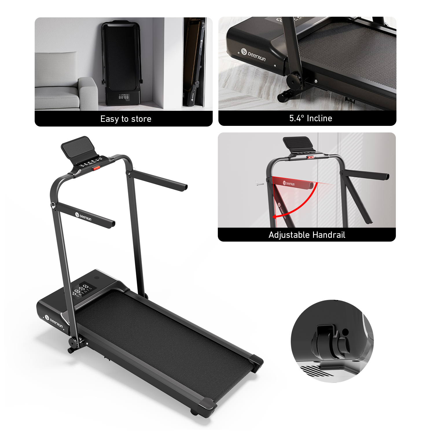 DeerRun A5 Mini 5.4% Incline Smart 2 in 1 Folding Treadmill with Handrail