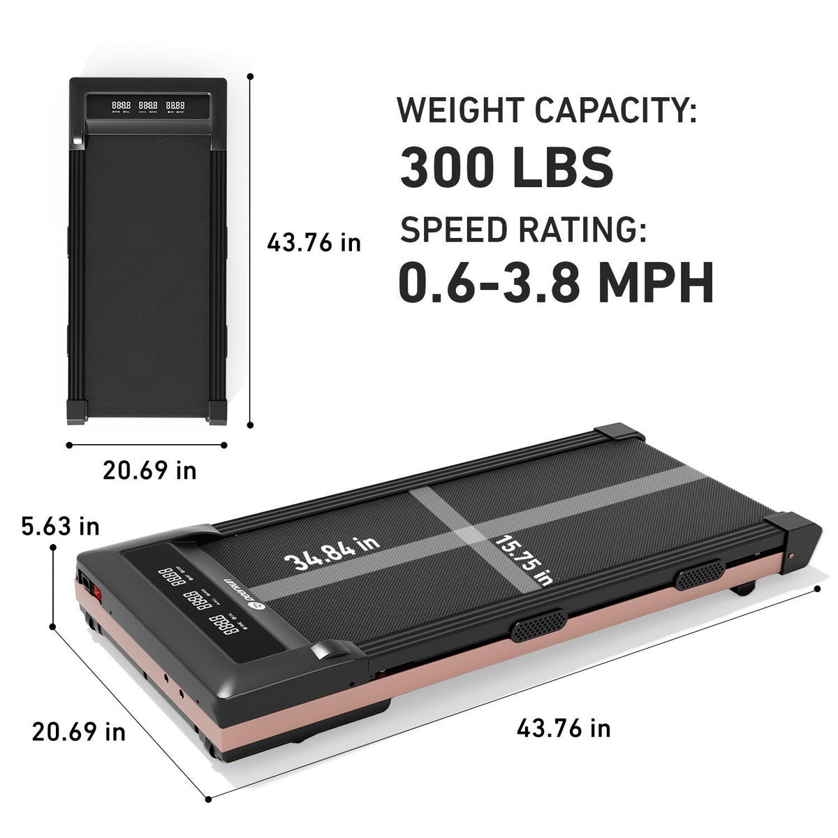 DeerRun Z10 12% Auto Incline Smart Walking Pad Treadmill with remote control-Black