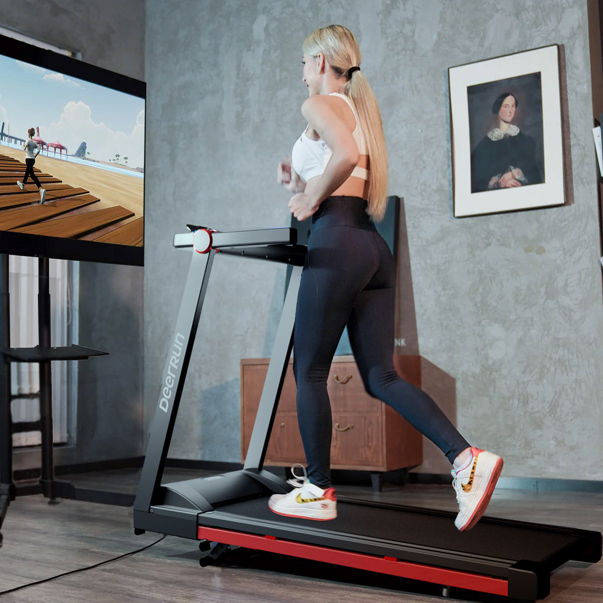 DeerRun A1 Pro Folding smart treadmill with 6% incline Red