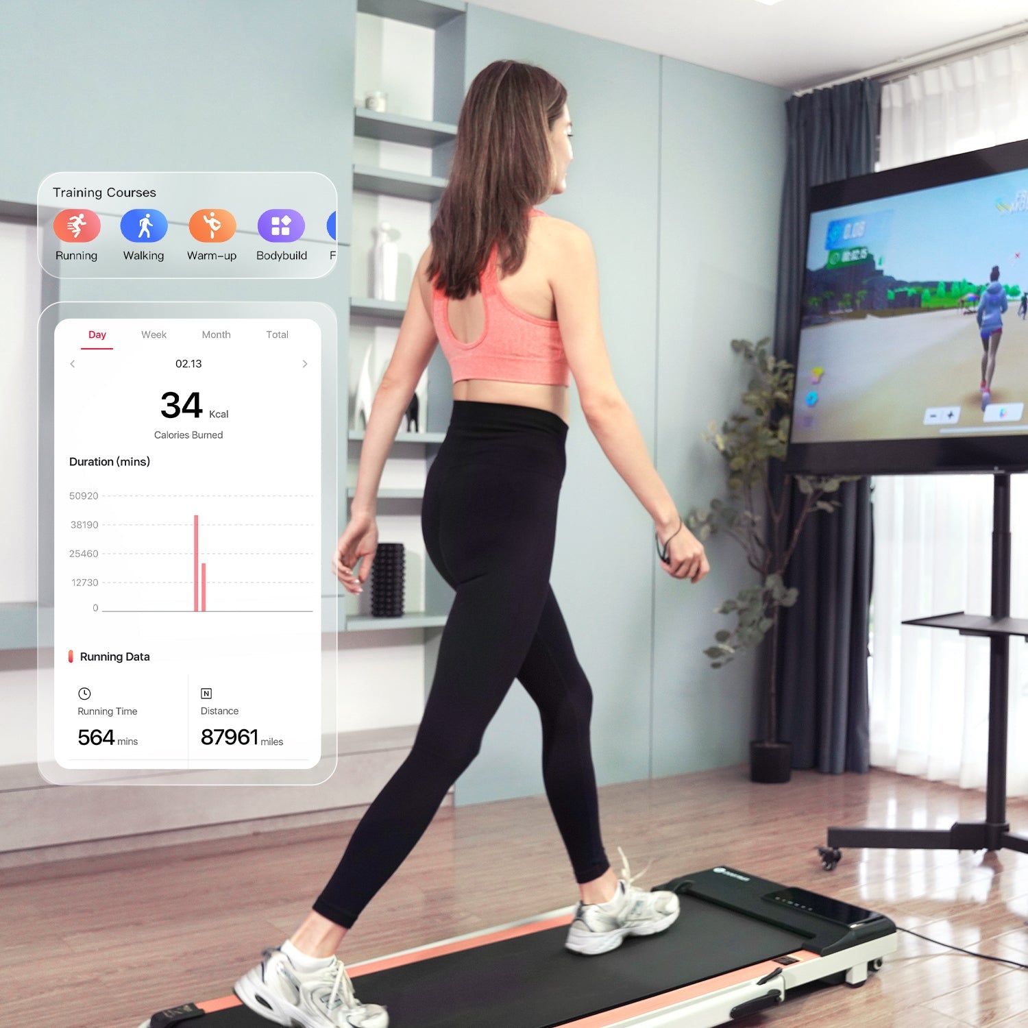 DeerRun A5 Pro Smart 2 in 1 Folding Treadmill Pink