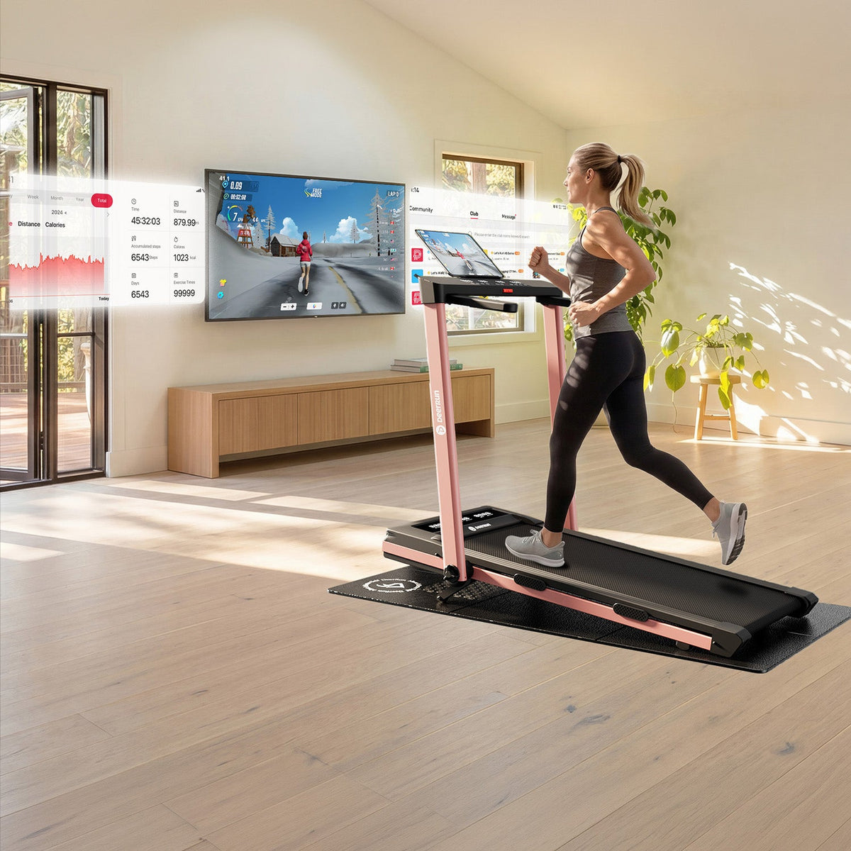 DeerRun Z10 Pro Muse Type 2 in 1 Foldable Treadmill with Remote Control, 12% Auto Incline, Pink