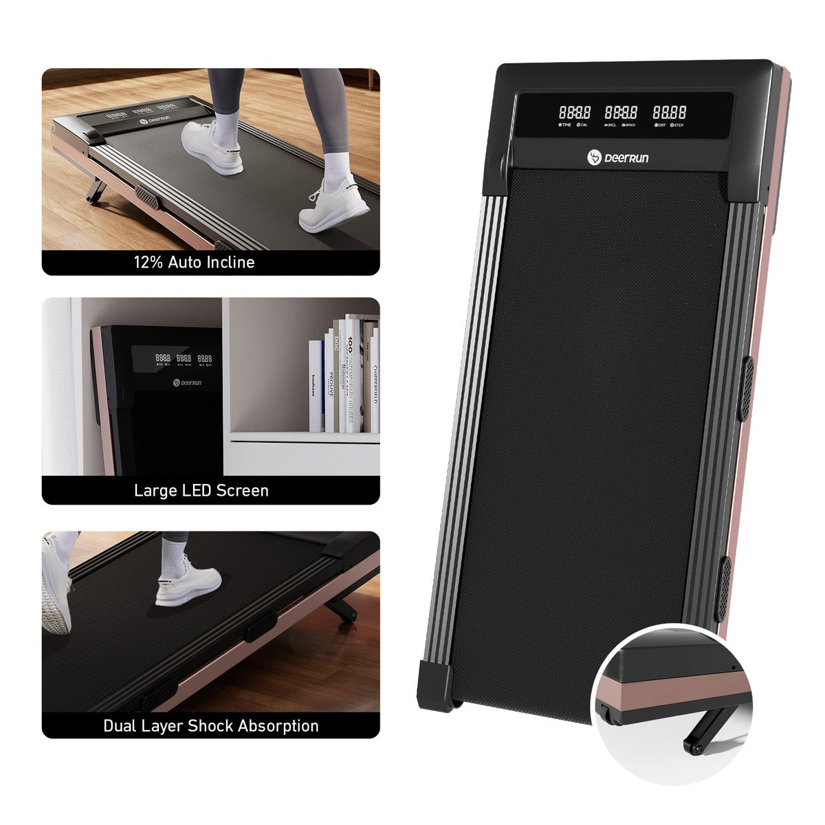 DeerRun Z10 12% Auto Incline Smart Walking Pad Treadmill with remote control-Black