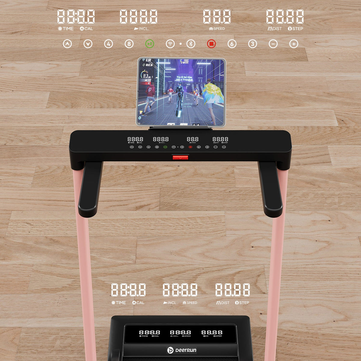 DeerRun Z10 Pro Muse Type 2 in 1 Foldable Treadmill with Remote Control, 12% Auto Incline, Pink