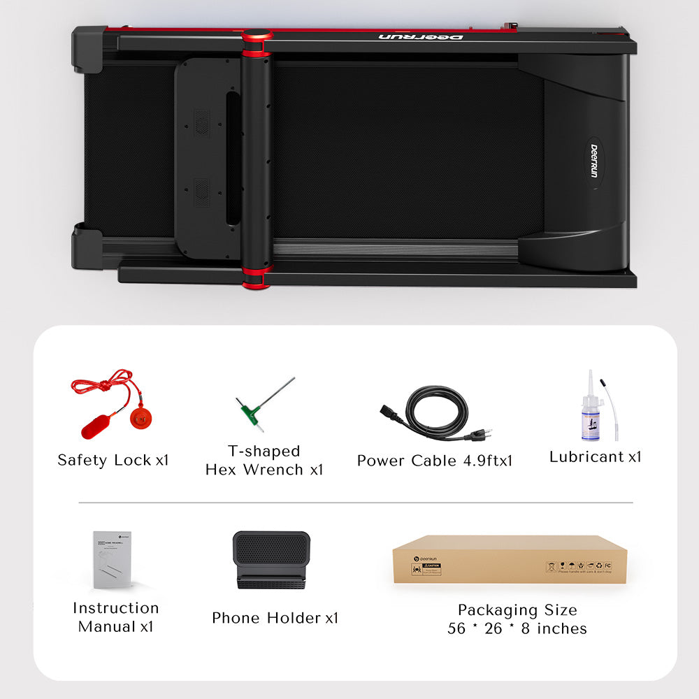 DeerRun A1 Pro Folding smart treadmill with 6% incline Red