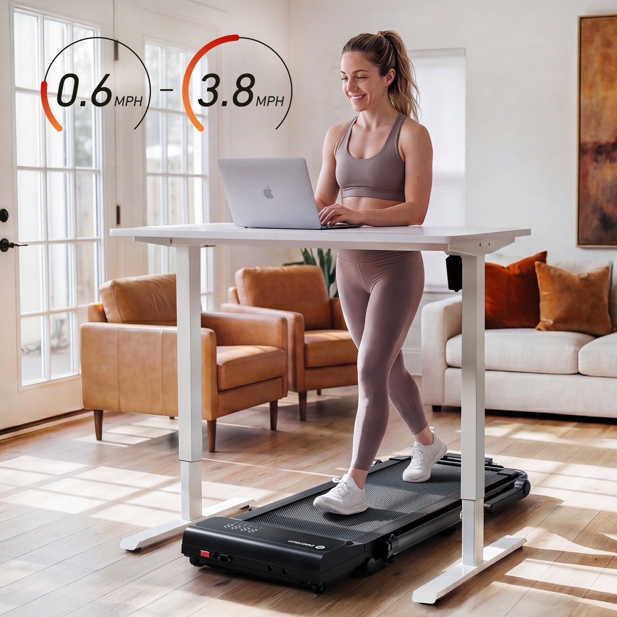 DeerRun A6 Plus Quiet 2-in-1 Foldable Treadmill for Home Walk, Run & Save Space -With 5% Incline, Handlebar & Full Display Screen