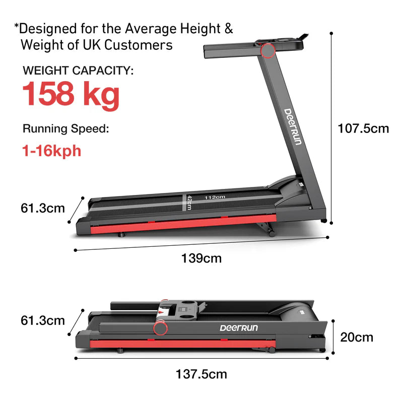 DeerRun A1 Pro Folding smart treadmill with 6% incline Red