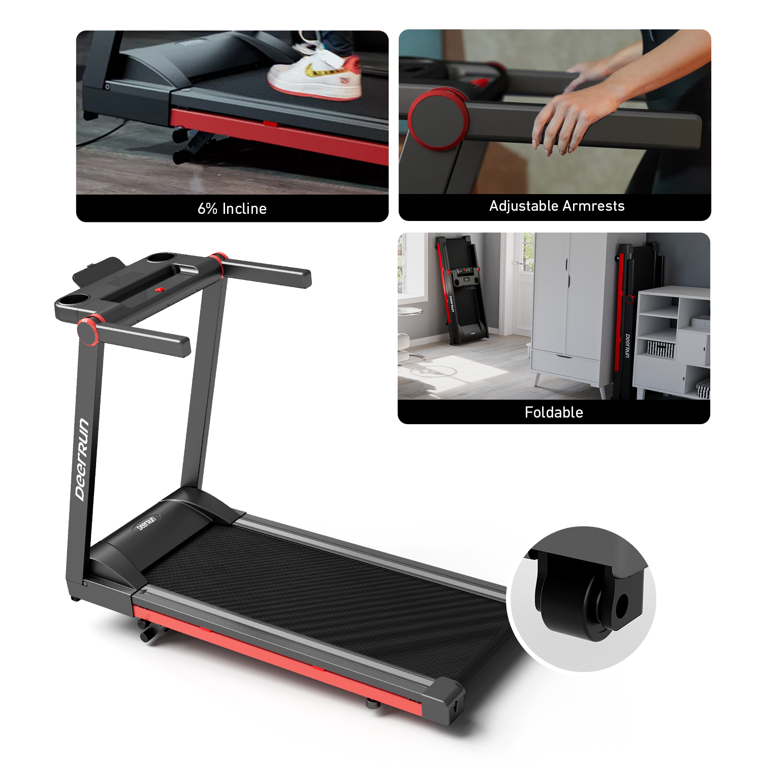 DeerRun A1 Pro Folding smart treadmill with 6% incline Red