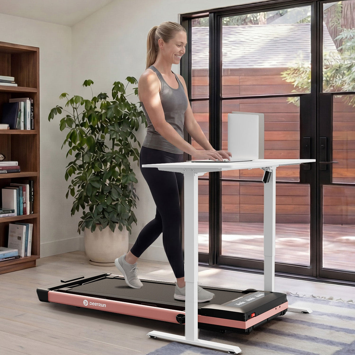 DeerRun Z10 Pro Muse Type 2 in 1 Foldable Treadmill with Remote Control, 12% Auto Incline, Pink